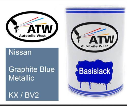 Nissan, Graphite Blue Metallic, KX / BV2: 500ml Lackdose, von ATW Autoteile West.